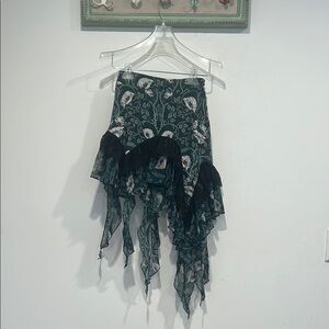 Dolls Kill Black Floral Asymmetrical Mini Skirt